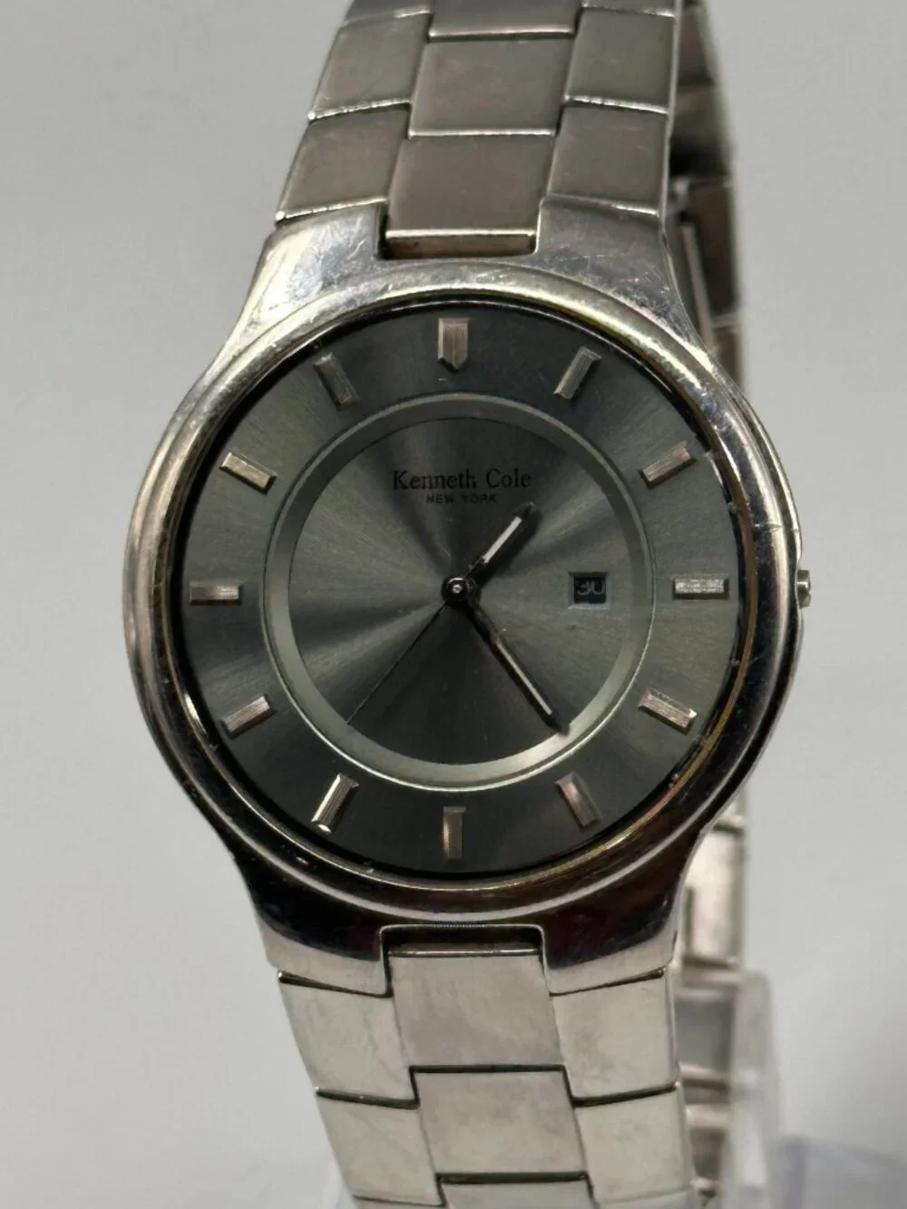 3/$30 Kenneth Cole Watch Men Silver Missing Crown Untested Selling As Is 8.25